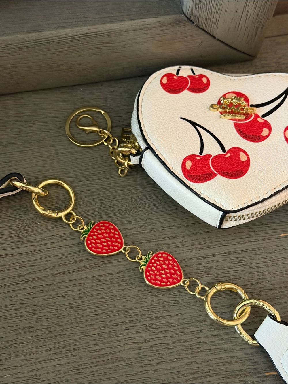 Coach Cherry Print Nolita 19 Shoulder Purse Trio Bundle Heart Wristlet - Picture 12 of 16